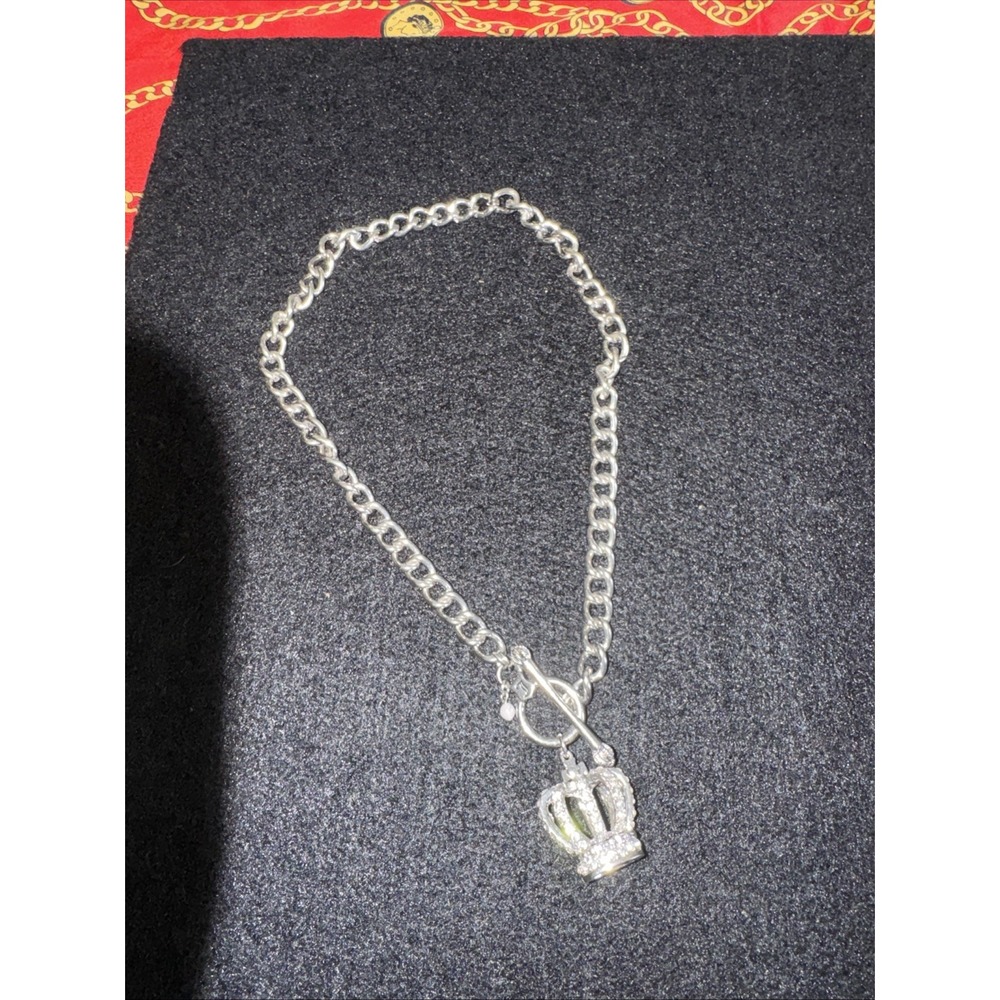 Juicy Couture Pave Crystal Rhinestone Crown Toggle Charm Necklace Vintage Y2K